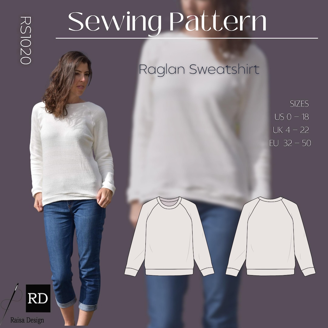 Raglan Sweatshirt Sewing Pattern: Long Sleeve Crew Neck (PDF Pattern ...