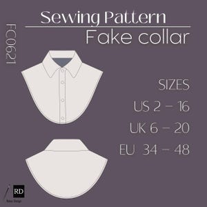 Detachable Fake Collar Sewing Pattern: Women's Sizes US 2-16 (PDF Pattern)