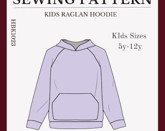 Kids Raglan Hoodie Sewing Pattern: Beginner Friendly, Sizes 5y-12y (PDF Pattern)