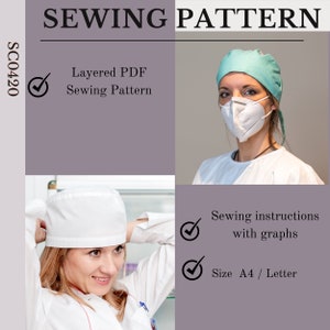 Surgical cap sewing pattern pdf, Bouffant scrub hat pattern, Scrub hat sewing pattern, Nurse cap pattern