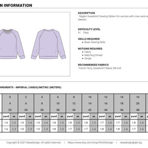 Raglan sewing pattern, long sleeve crew neck sweatshirt for woman and ladies. Easy pullover sewing pattern for beginner. image 3