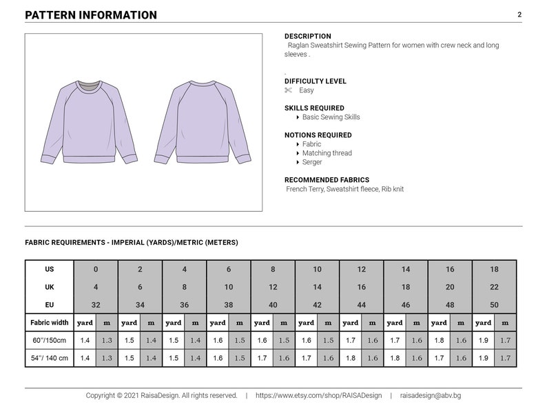 Raglan sewing pattern, long sleeve crew neck sweatshirt for woman and ladies. Easy pullover sewing pattern for beginner. image 3