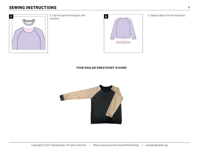 sewing instruction raglan blouse