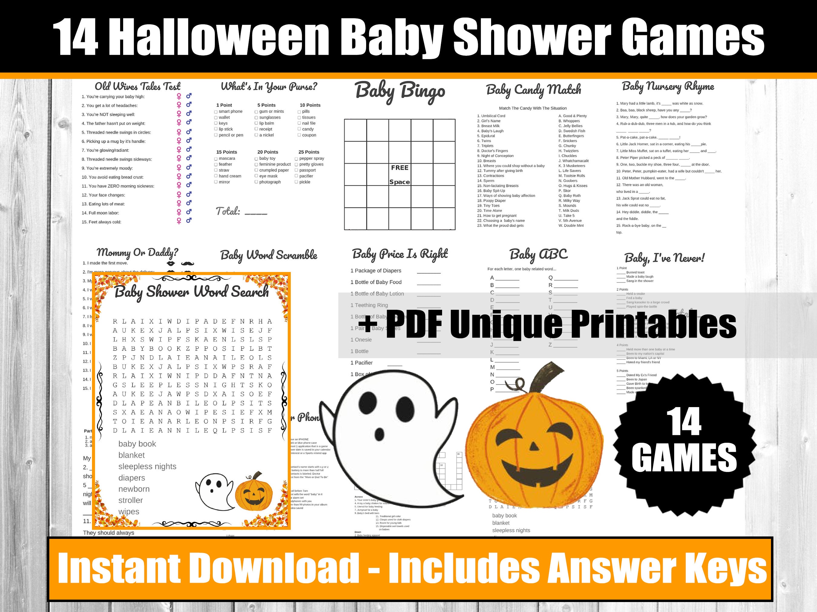 Halloween Baby Shower Games, Halloween Baby Shower Party Printable Game ...