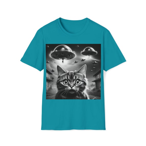 Cat Selfie With Alien Ufos Funny T shirt Cat Alien Invasion Etsy