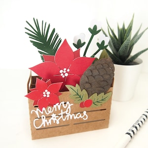 Carte pop-up 3D fleur de poinsettia de Noël | Décoration Cadeau Unique Interactif Floral Festif Fait main