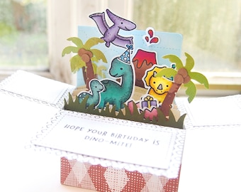 Dinosaur Pop-Up Birthday Card | Customisable | Dino Party Personalised Celebration Cartoon Unique Card