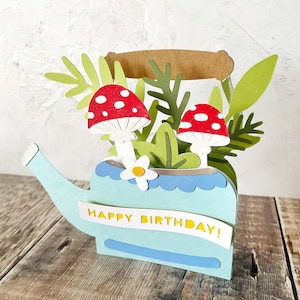 Fliegenpilz-Gießkanne 3D Pop-Up Box Karte | Personalisierbar | Einzigartig Spaß Grußkarte Geburtstag Danke Valentine Pilz Geschenk Garten