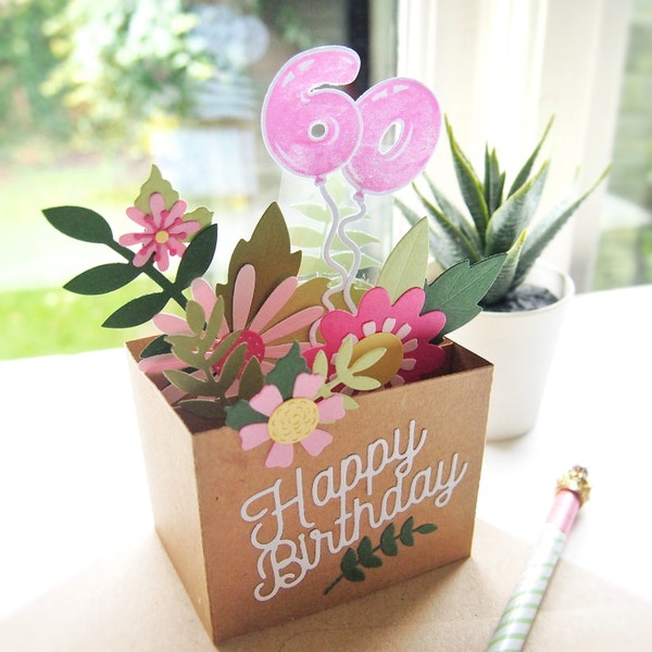 Flower Power Birthday Age Pop-Up 3D Box Card | Customisable | Mum Nan Sister Auntie Friend Grandma Gran Unique Floral Gift Present