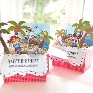 Carte d'anniversaire pop-up pirate | Personnalisable | Carte personnalisée cadeau fête pirate unique garçon/fille