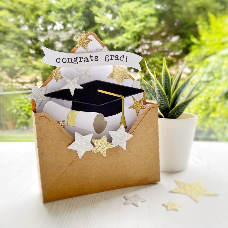 Graduation Pop-Up 3D Envelope Box Card Unique Special Gift Card for Graduate Customisable image 1