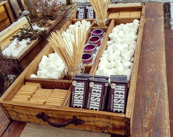 Large Rustic Wood Smores Bar Station, Smores, S'mores Bar, Party Station, Wedding S'mores Roasting Station, Dessert Bar