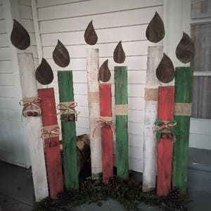 Reclaimed wood Christmas candles, holiday porch decor, standing Christmas decorations, candles, fireplace decor, pallet wood porch sign image 3