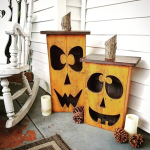 Jumbo reclaimed wood jack-o-lantern, wood lantern, fall decoration, porch decoration, wood jack-o-lantern, Halloween decor image 2