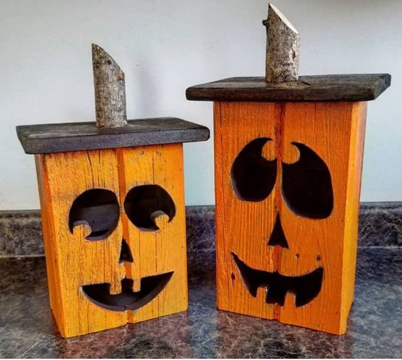 Reclaimed wood jackolantern wood pumpkin lantern fall Etsy