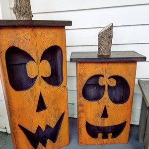 Jumbo reclaimed wood jack-o-lantern, wood lantern, fall decoration, porch decoration, wood jack-o-lantern, Halloween decor image 4