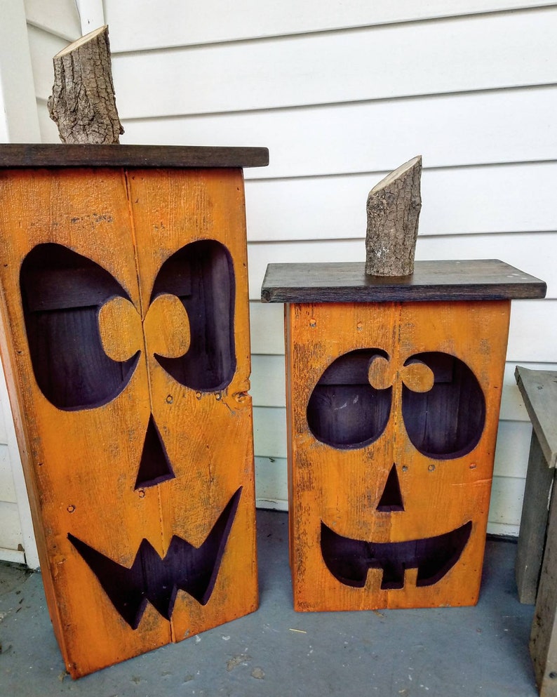 Jumbo reclaimed wood jack-o-lantern, wood lantern, fall decoration, porch decoration, wood jack-o-lantern, Halloween decor image 4