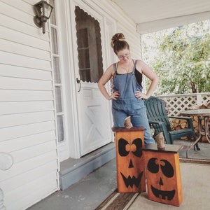 Jumbo reclaimed wood jack-o-lantern, wood lantern, fall decoration, porch decoration, wood jack-o-lantern, Halloween decor image 3