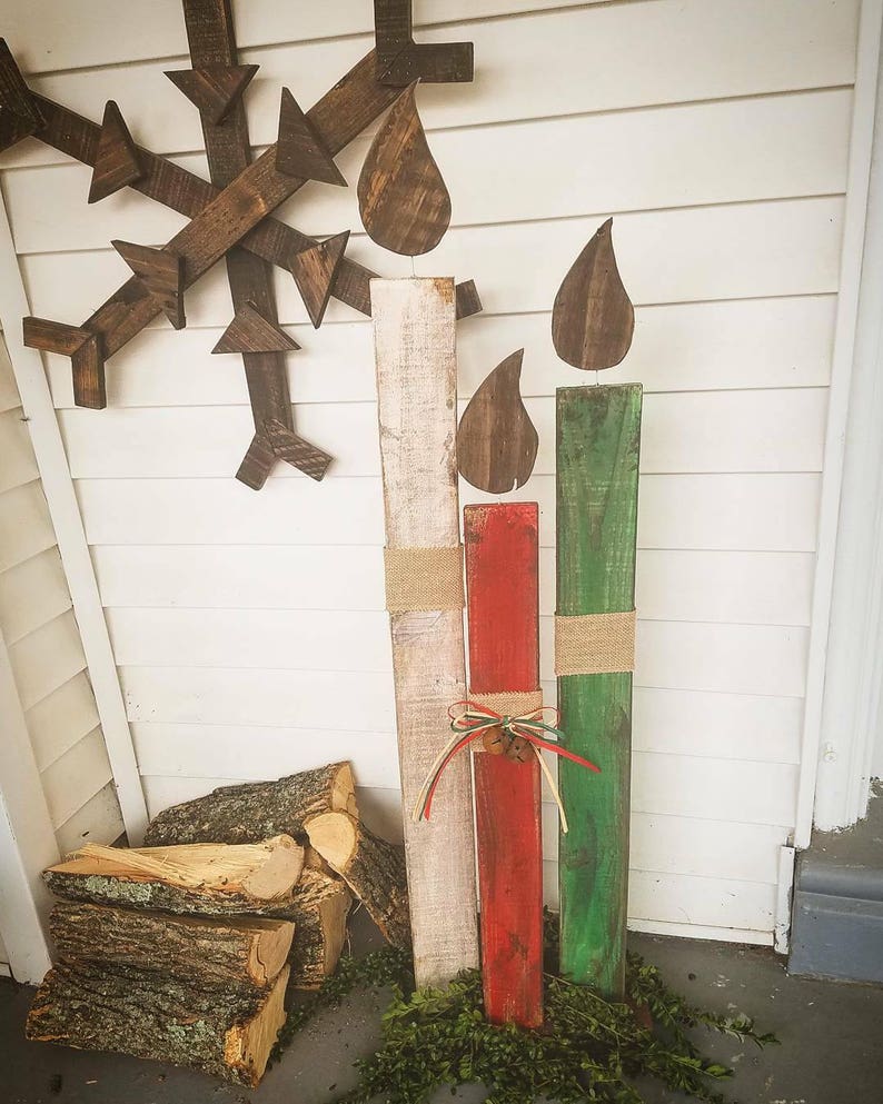 Reclaimed wood Christmas candles, holiday porch decor, standing Christmas decorations, candles, fireplace decor, pallet wood porch sign image 4