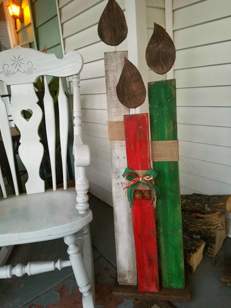 Reclaimed wood Christmas candles, holiday porch decor, standing Christmas decorations, candles, fireplace decor, pallet wood porch sign image 6