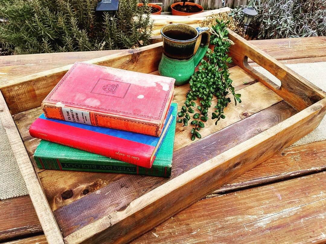 Large Reclaimed Wood Ottoman Tray, Farmhouse Tray, Pallet Wood Tray