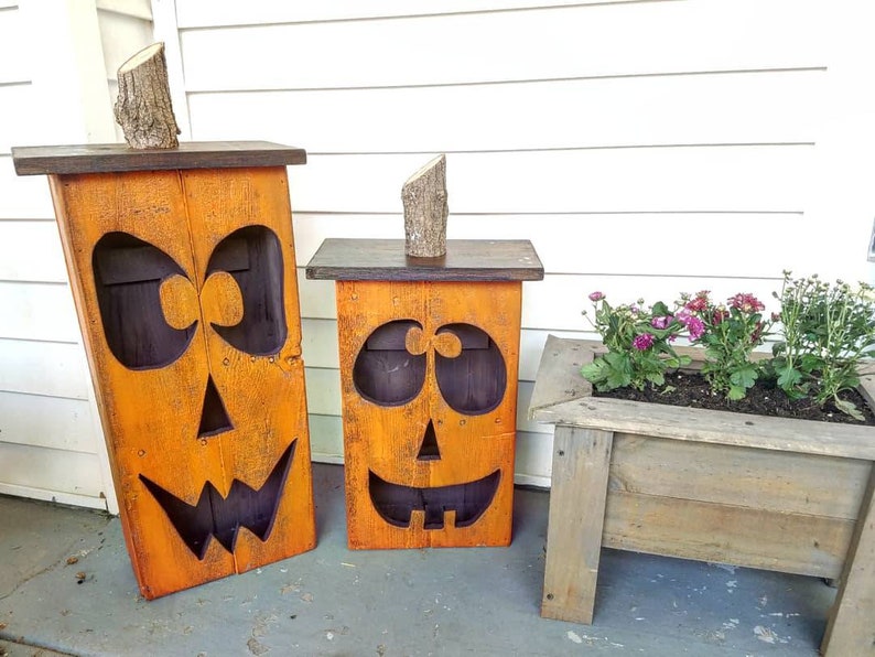 Jumbo reclaimed wood jack-o-lantern, wood lantern, fall decoration, porch decoration, wood jack-o-lantern, Halloween decor image 5