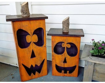 Jumbo reclaimed wood jack-o-lantern, wood lantern, fall decoration, porch decoration, wood jack-o-lantern, Halloween decor