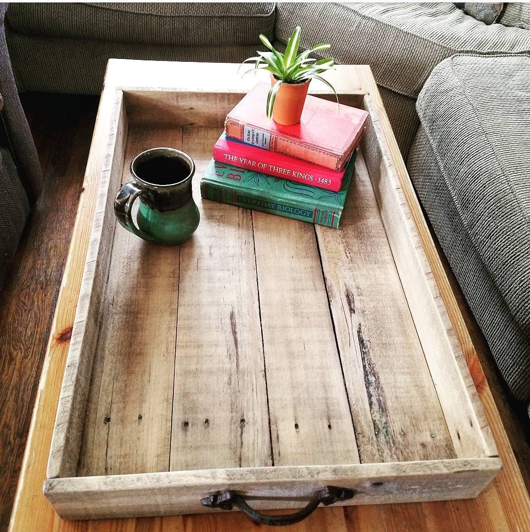 Reclaimed Wood Ottoman Tray, Farmhouse Tray, Pallet Wood Tray, Rustic ...