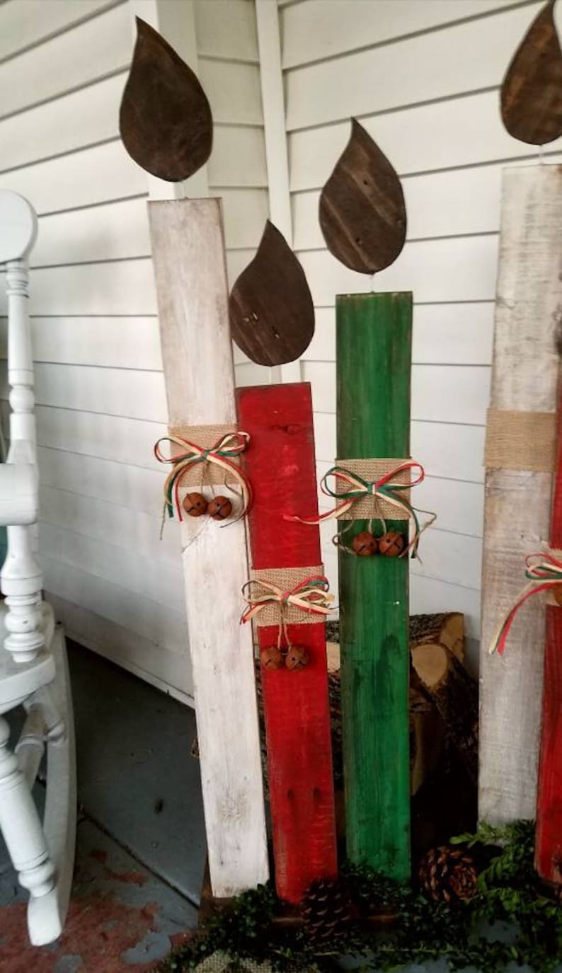 Reclaimed wood Christmas candles, holiday porch decor, standing Christmas decorations, candles, fireplace decor, pallet wood porch sign image 8