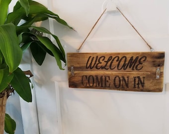 Pallet wood welcome sign, door sign, office door sign, porch sign, hanging sign, rustic sign, wall decor, dorm room sign, bedroom sign