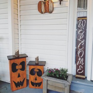 Jumbo reclaimed wood jack-o-lantern, wood lantern, fall decoration, porch decoration, wood jack-o-lantern, Halloween decor image 6