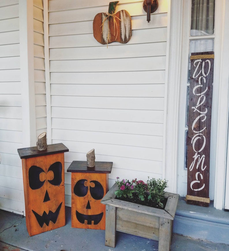 Jumbo reclaimed wood jack-o-lantern, wood lantern, fall decoration, porch decoration, wood jack-o-lantern, Halloween decor image 6