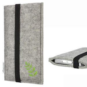 Filztasche LISBOA mit Gummiband und Motiv Blätter Maßanfertigung für dein Smartphone Handyhülle Sleeve Case Tasche handmade in Germany Bild 1