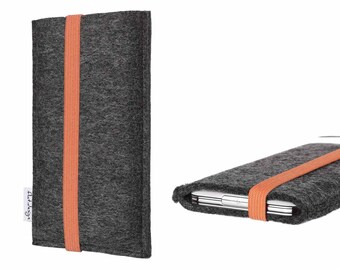 phone cover COIMBRA with elastic band (orange) - felt bag sleeve fair handmade for all phone types like Samsung, Fairphone, Huawei, HTC etc