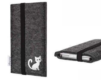Handyhülle LISBOA mit Katze und Gummiband - Maßanfertigung für Dein Smartphone - Filztasche Sleeve Case Tasche handmade in Germany