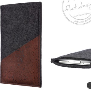 mobile phone case EVORA with small cork bag - sleeve felt bag pouch fair handmade for all phone types like Samsung, Fairphone, Huawei HTC