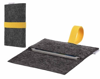 Handyhülle AVEIRO mit Gummiband (gelb) - passgenau für ALLE Smartphone Modelle - Filz Sleeve Case Tasche Schutz handmade in Germany