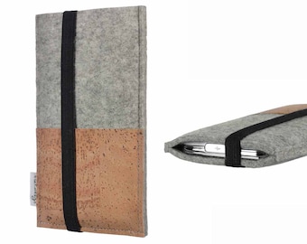 Filztasche SINTRA mit Korktasche (natur) - passgenau für ALLE Smartphone Modelle - Sleeve Case Hülle Schutz Kork grau fair handmade
