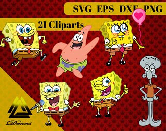 Spongebob Clipart –21 (Svg, Eps, Png, Dxf Files) 300 PPI, Vectorial Images, Spongebob svg, T-Shirt Design,Spongebob Printable