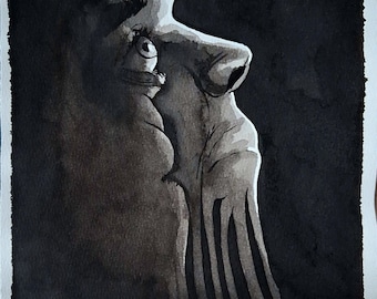 Ilustración a la tinta de Clayface "No tengo boca" (original)