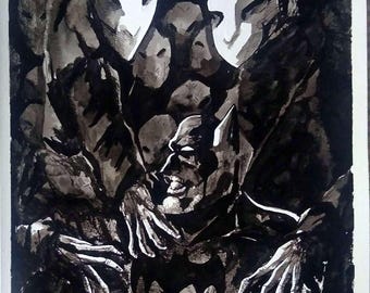 The Court Of Owls inkwash illustration (original)