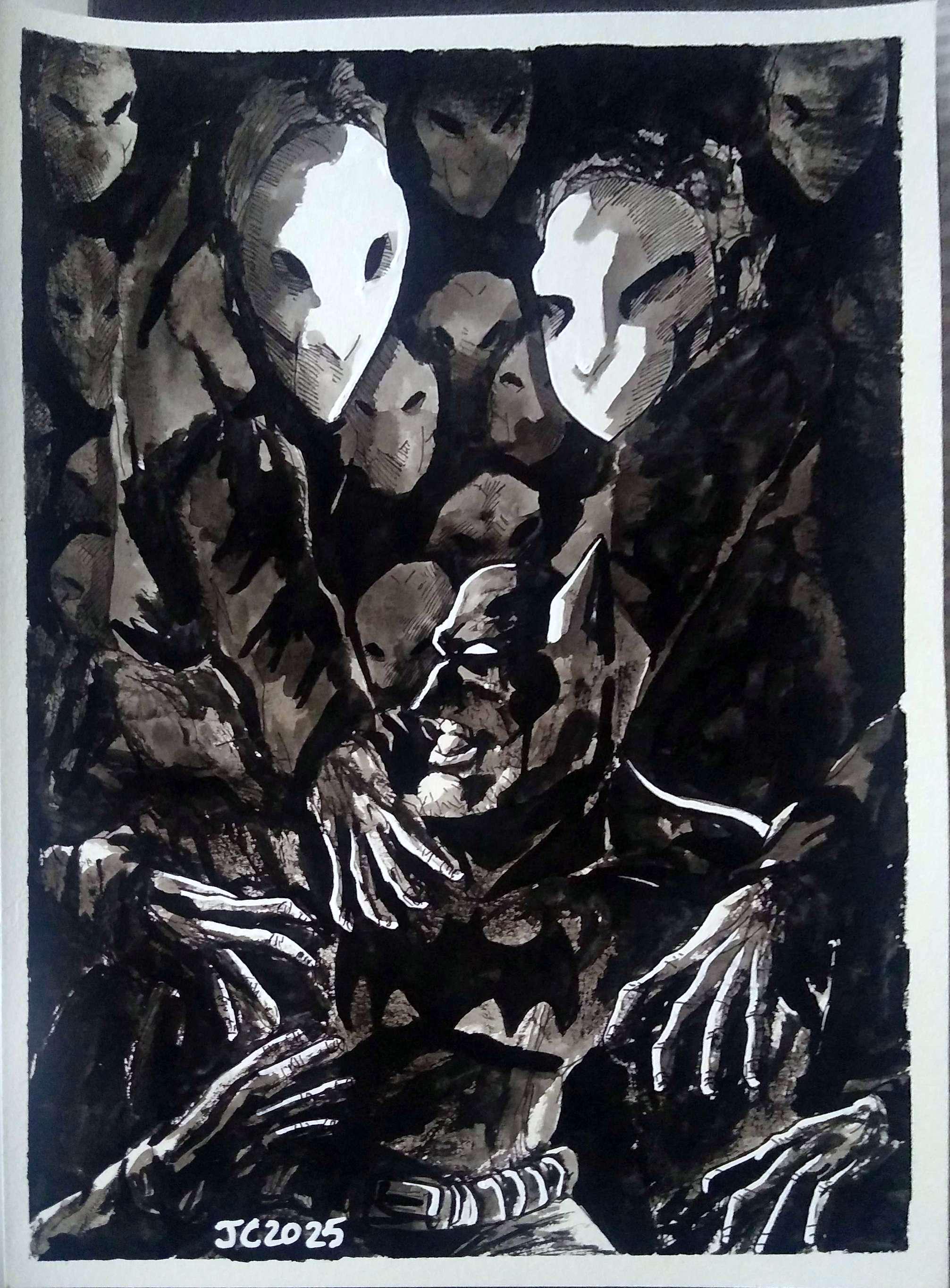 The Court Of Owls inkwash illustration (original)