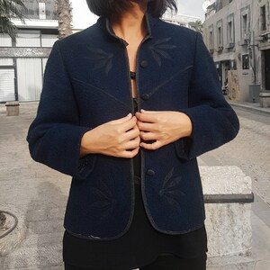 Womens wool coat, Fall winter coat, Asian style coat, Navy blue coat, Vintage coat, Japanese jacket, Blue coat, Button up coat, Chinese neck image 1