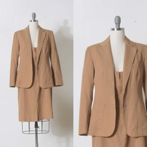 Damen Anzug, Kleid und Blazer Set, Vintage Anzug, braunAnzug, Womens 2pc Anzug, Größe M L, Herbst Winter-Set, Abendanzug, Knie Länge Kleid Bild 3