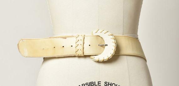 White belt, Womens belt, Leather belt, Wide waist… - image 3