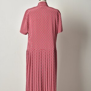 Polka dots, vintage dress, Pleated dress, Bordeaux dress, Midi dress, Button up dress, Day Summer dress, short sleeve dress, Spring dress image 7