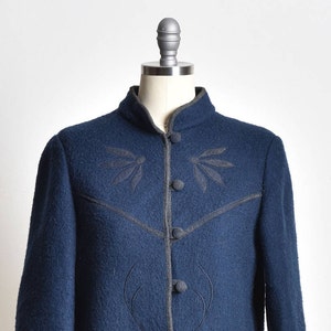 Womens wool coat, Fall winter coat, Asian style coat, Navy blue coat, Vintage coat, Japanese jacket, Blue coat, Button up coat, Chinese neck image 4