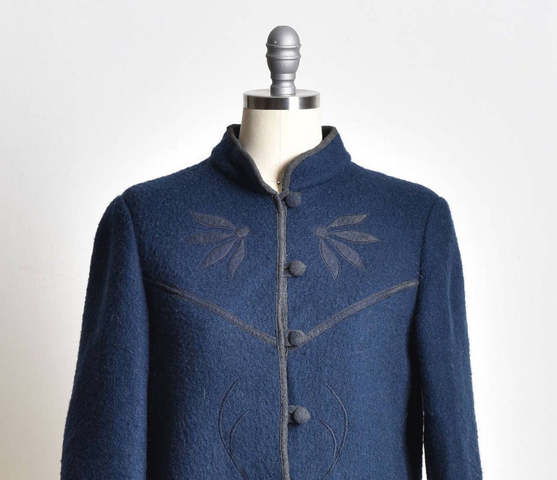 Womens wool coat, Fall winter coat, Asian style coat, Navy blue coat, Vintage coat, Japanese jacket, Blue coat, Button up coat, Chinese neck image 4