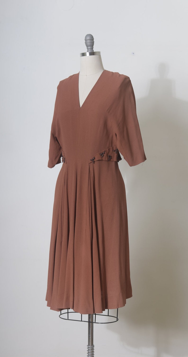 Elegant dress, Brown Bordeaux dress, Below the knee, V neck dress, Evening dress, Size M, Embroidery, Special event dress, Vintage dress image 5