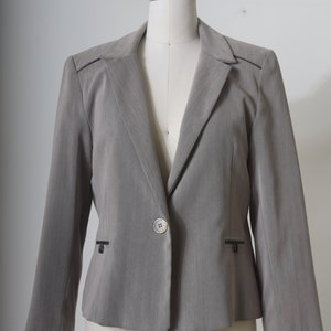 Vintage 80's Womens Blazer, Shoulder Pads Evening Elegant Gray Size M Blazer For Ladies, Long Sleeve Button Formal Office Work Winter Coat image 4